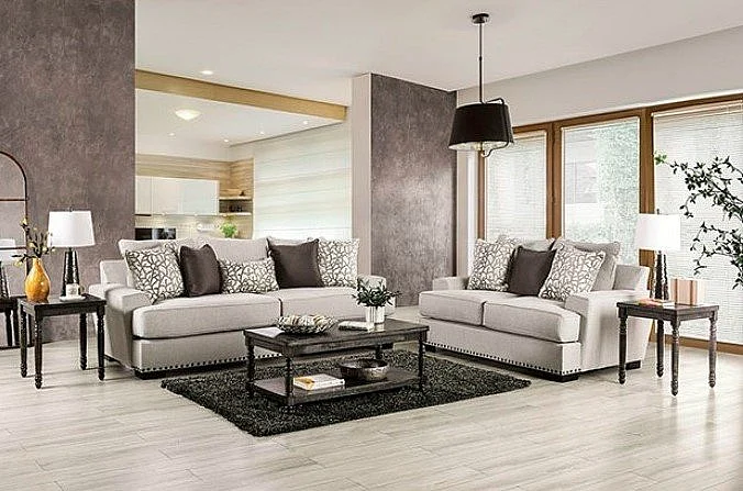 Furniture of America Picotee 2pc Living Room Set in Light Gray/Charcoal