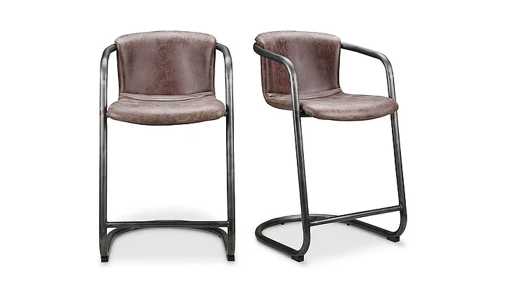 Moe's Home Freeman Counter Stool Grazed Brown Leather - Set Of Two PK-1061-03