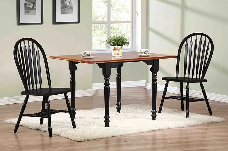 Sunset Trading Black Cherry Selections 3pc 34-48" Dining Set in Distressed Antique Black with Cherry