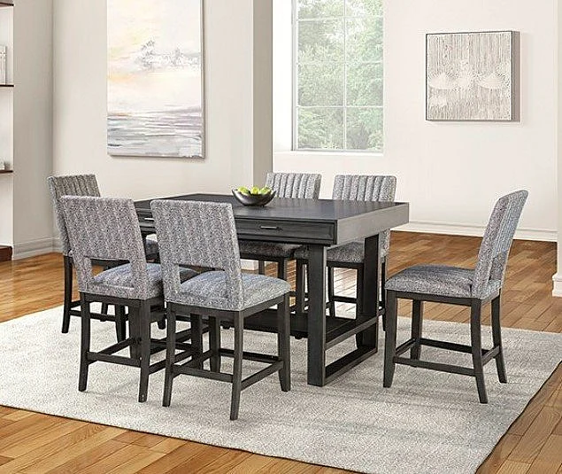 Furniture of America Potton 7pc Counter Height Dining Set in Gray