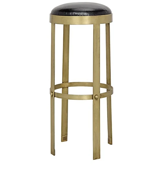Noir Furniture Prince Stool with Leather in Antique Brass GSTOOL146MB-L