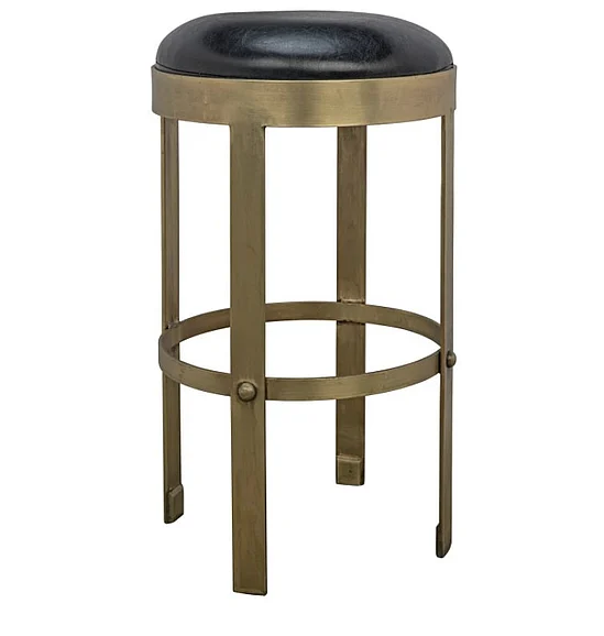 Noir Furniture Prince Counter Stool with Leather in Antique Brass GSTOOL146MB-S