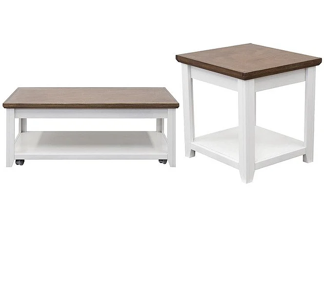 Legends Furniture Providence 2pc Occasional Living Room Set in White and Bourbon
