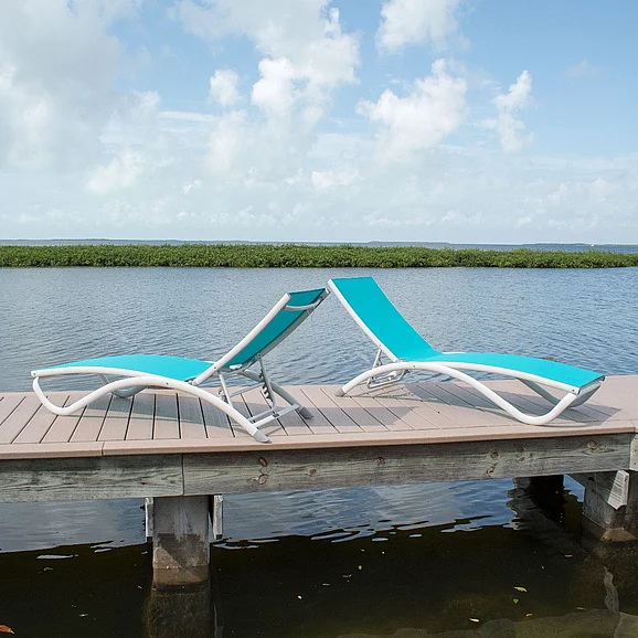 Pelican Reef Patio Archway Set of 2 Stackable Teal Sling Chaise Longer PRP-4001-TEAL-SET2