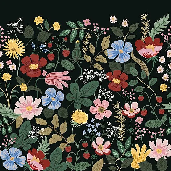 York Rifle Paper Co. E43 Strawberry Fields Mural Peel and Stick Wallpaper in Black/Green PSW1333M (4-Panel Mural Roll) FedEx/UPS
