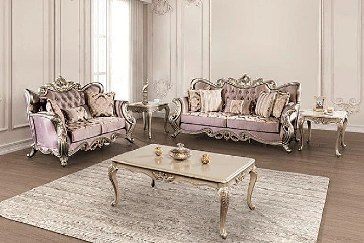 Furniture of America Albacete 2pc Living Room Set in Champagne/Purple