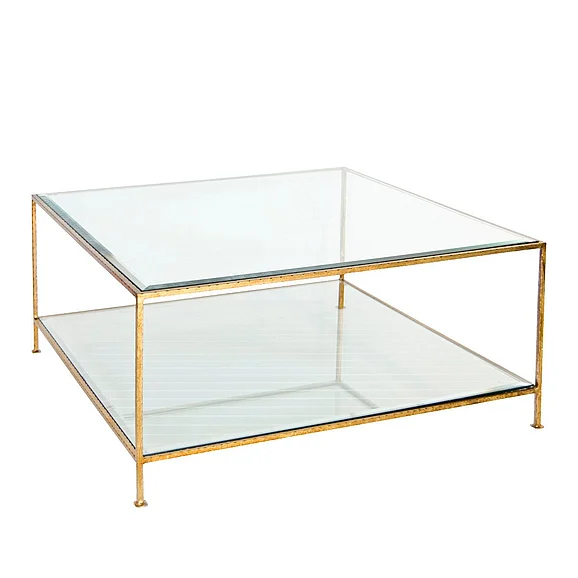 Worlds Away Quadro Hammered Gold Leaf Square Coffee Table QUADRO G