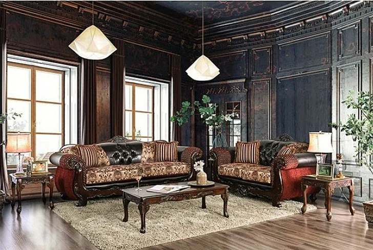 Furniture of America Quirino 2pc Living Room Set in Burgundy/Dark Brown
