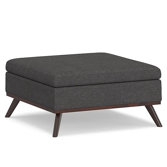Simpli Home Owen Square Coffee Table Storage Ottoman in Slate Grey AXCOT267M-SGL