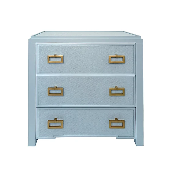 Worlds Away Three Drawer Side Table w/ Matte Light Blue Frame RADLEY LB