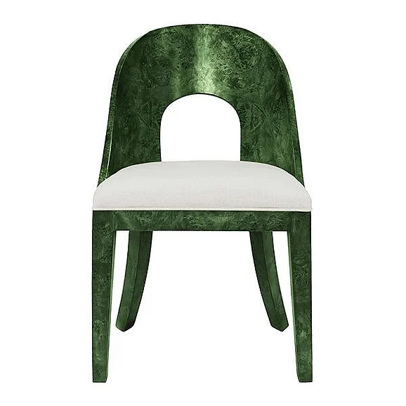 Worlds Away Curved Back Wooden Dining Chair in Emerald Burl Wood RAFFERTY EBW