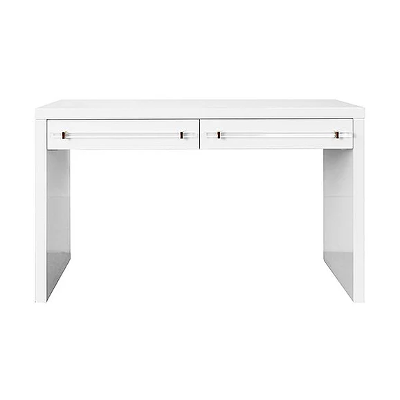 Worlds Away Ralph Waterfall Two Drawer Desk in White Lacquer RALPH WH CLOSEOUT