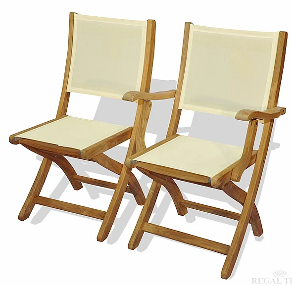 Regal Teak Providence Chair with Cream Sling Fabric (Set of 2) RC-029-CR
