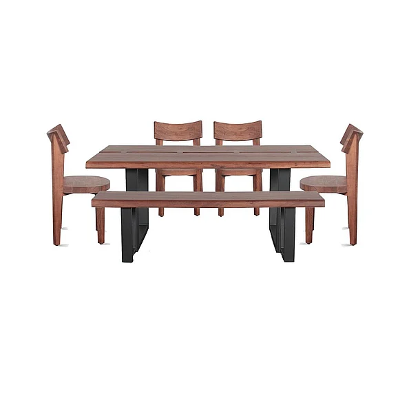 HTD Reed 6pcs 79" Dining Room Set in Light Sequoia with Gunmetal Legs