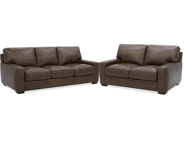 Southern Motion Remington Stationary Leather 2pc Living Room Set in Chocolate