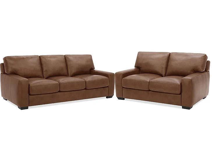 Southern Motion Remington Stationary Leather 2pc Living Room Set in Chestnut
