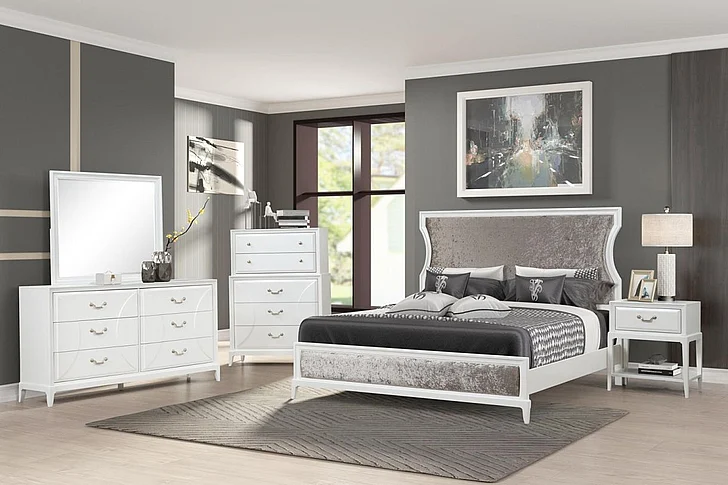 Emma Mason Signature Donalin 3pc Upholstered Panel Bedroom Set in White