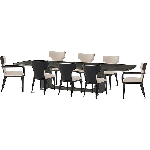 Theodore Alexander Repose 9pc Rectangular Dining Table Set in Charcoal Oak