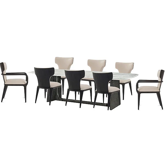 Theodore Alexander Repose 9pc Oval Dining Table Set in Charcoal Oak