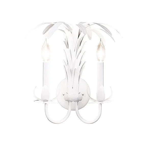 Worlds Away Palm Spray Two Arm Tole Wall Sconce in Matte White Powder Coat RESEDA WH