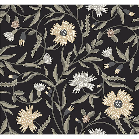 York F28-Rifle Paper Co. 3rd Edition Aster Black Wallpaper RF7434 (Double Roll)