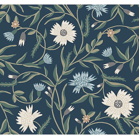 York F28-Rifle Paper Co. 3rd Edition Aster Navy Wallpaper RF7435 (Double Roll)