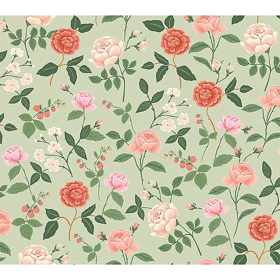 York F28-Rifle Paper Co. 3rd Edition Roses Mint Wallpaper RF7545 (Double Roll)