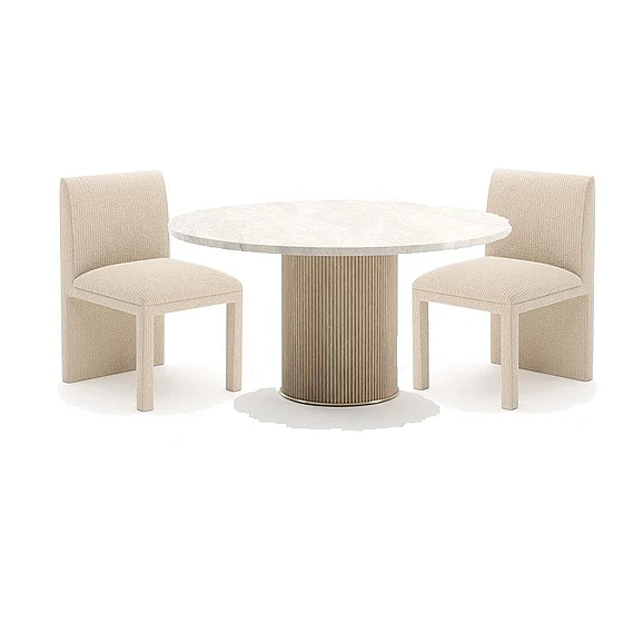Caracole Rhythm 3pc Round Dining Room Set with Stone Top in Sun Drenched Oak