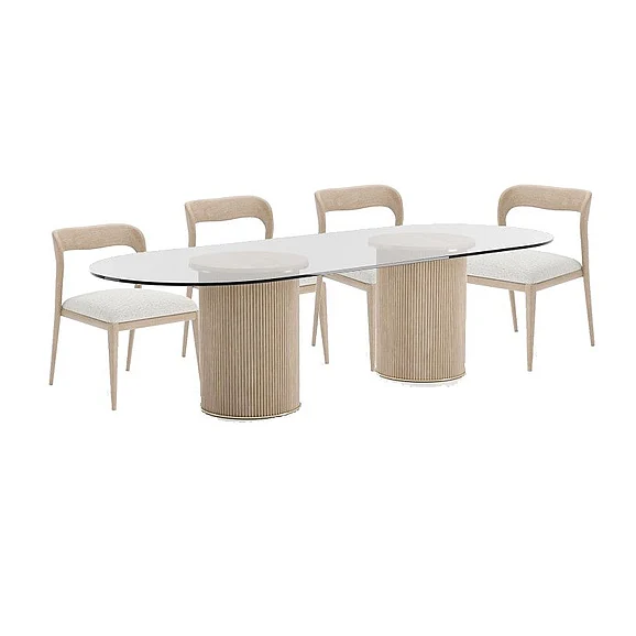 Caracole Rhythm 5pc Oval Dining Room Set with Glass Top in Sun Drenched Oak