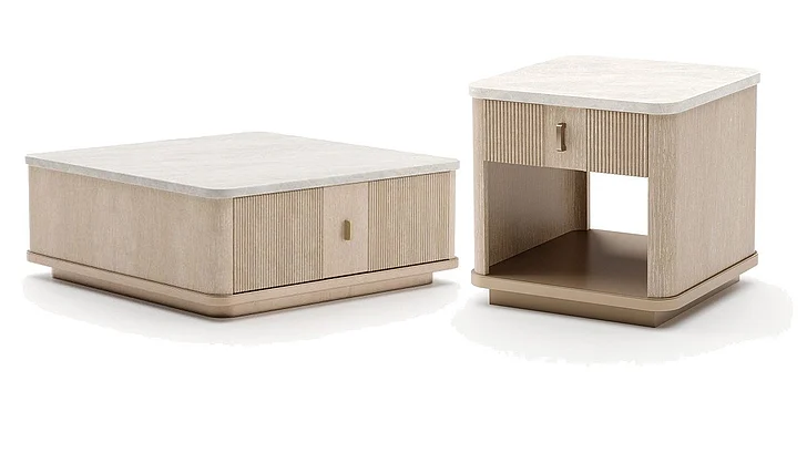Caracole Rhythm 2pc Square Occasional Living Room Set in Sun Drenched Oak