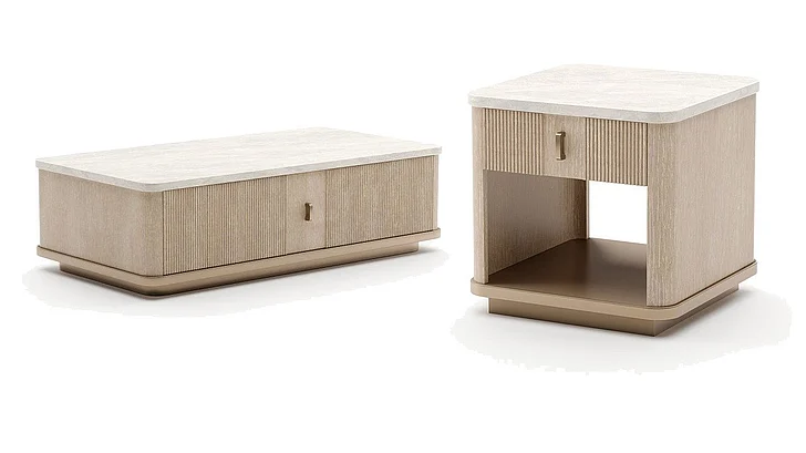 Caracole Rhythm 2pc Rectangle Occasional Living Room Set in Sun Drenched Oak