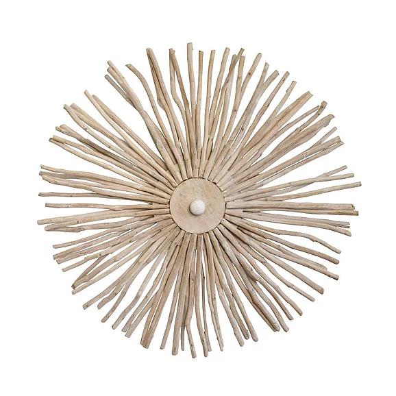 Worlds Away Large Round Wall Sconce Handcrafted w/ Whitewash Eucalyptus Wood RIO LG