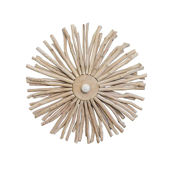 Worlds Away Small Round Wall Sconce Handcrafted w/ Whitewash Eurcalyptus Wood RIO SM