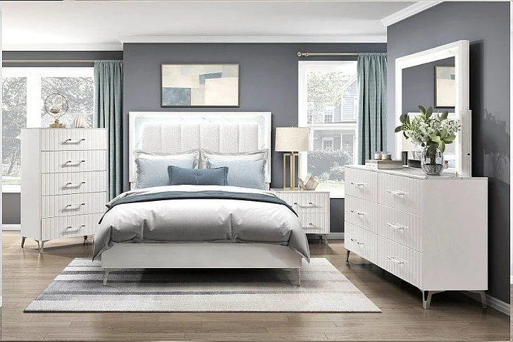 Homelegance Ripple 2pc Panel Bedroom Set in White