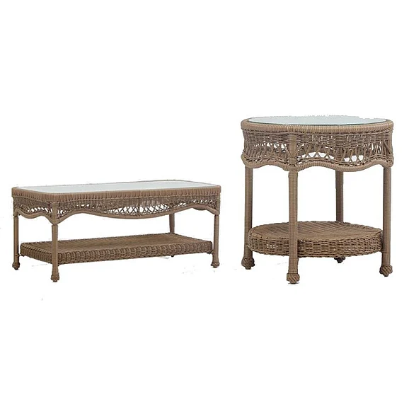 South Sea Outdoor Riviera 2pc Occasional Living Room Set in Twig Frame