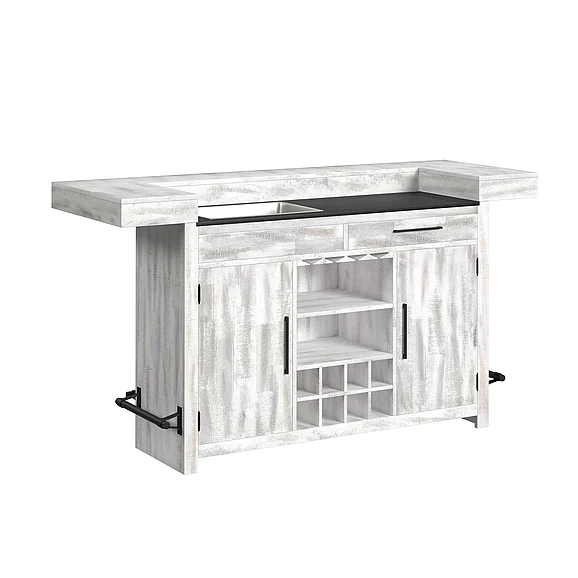 Elements International Rogen Rustic Bar Table w/ Ice Tray, USB and Power in Rustic White DA-12850-7-BT
