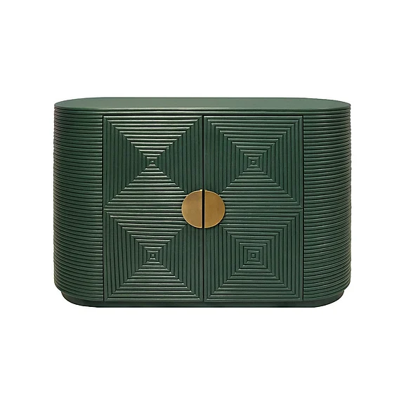 Worlds Away Two Door Reeded Case w/ Curved End Cabinet in Painted Hunter Green ROGER GR