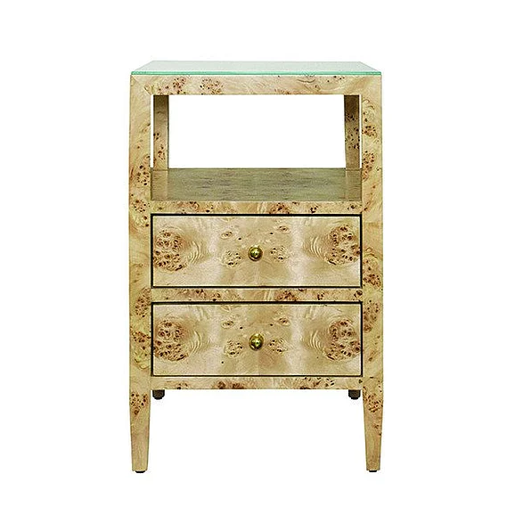 Worlds Away Two Drawer Side Table in Burl Wood ROSCOE BW