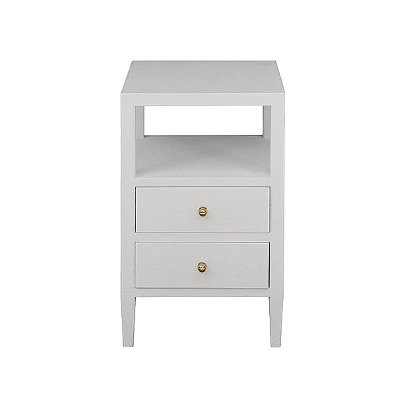 Worlds Away Roscoe Two Drawer Side Table in Coated White Linen ROSCOE WH