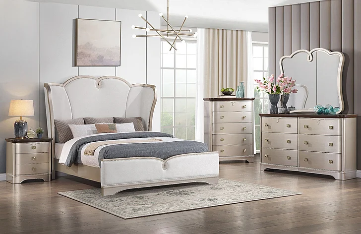 Cosmos Rose 2pc Bedroom Set in Champagne