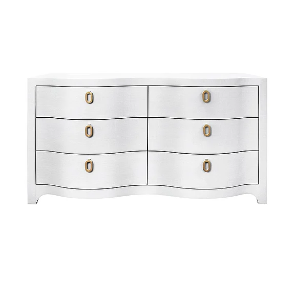 Worlds Away Curved Front Six Drawer Chest in Textured White Linen ROSIE WH