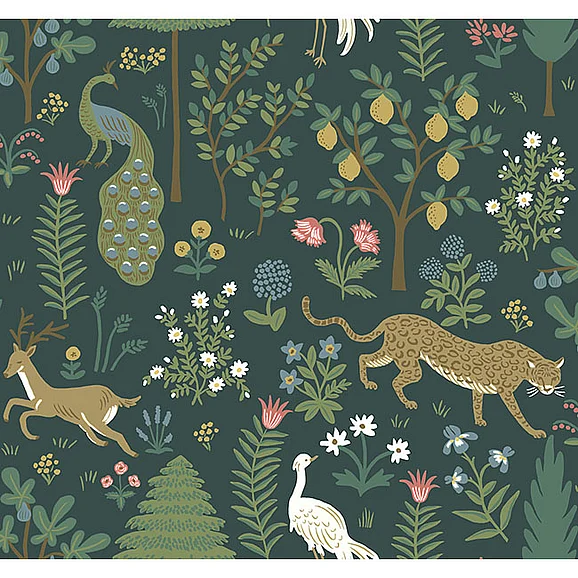 York E63-Rifle Paper Co. Second Edition Menagerie Blue Wallpaper RP7306 (Double Roll)