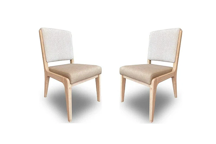Modus Furniture Zinnia Upholstered Dining Chair in White Sand, Buttermilk Leather and Dune Chenille RSTP65 (Set of 2)