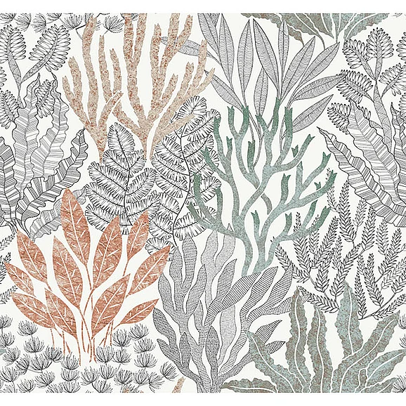 York F17-Toile Resource Library Coral Leaves Coral Black Wallpaper RT7801 (Double Roll)