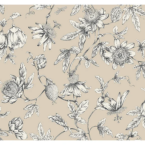 York F17-Toile Resource Library Passion Flower Toile Beige Wallpaper RT7854 (Double Roll)