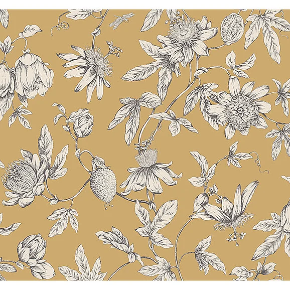 York F17-Toile Resource Library Passion Flower Toile Harvest Wallpaper RT7855 (Double Roll)