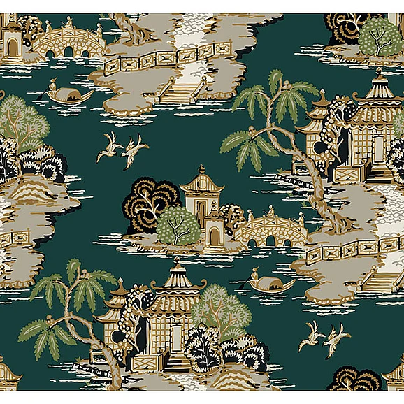 York F17-Toile Resource Library Pagoda And Sampan Scenic Forest Wallpaper RT7903 (Double Roll)