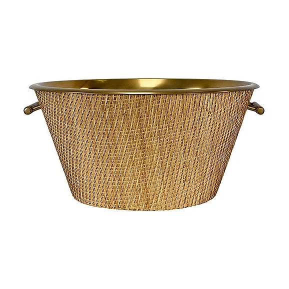 Worlds Away Large Woven Rattan Wine Cooler in Burnished Brass RUDY