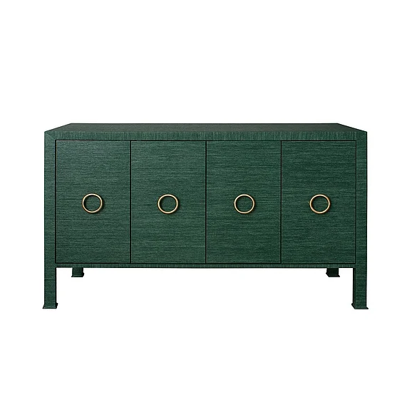 Worlds Away Four Door Buffet w/ in Dyed Green Grasscloth RUE GR