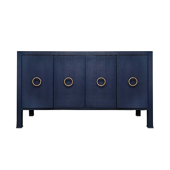 Worlds Away Rue Four Door Buffet in Textured Navy Linen RUE NVY